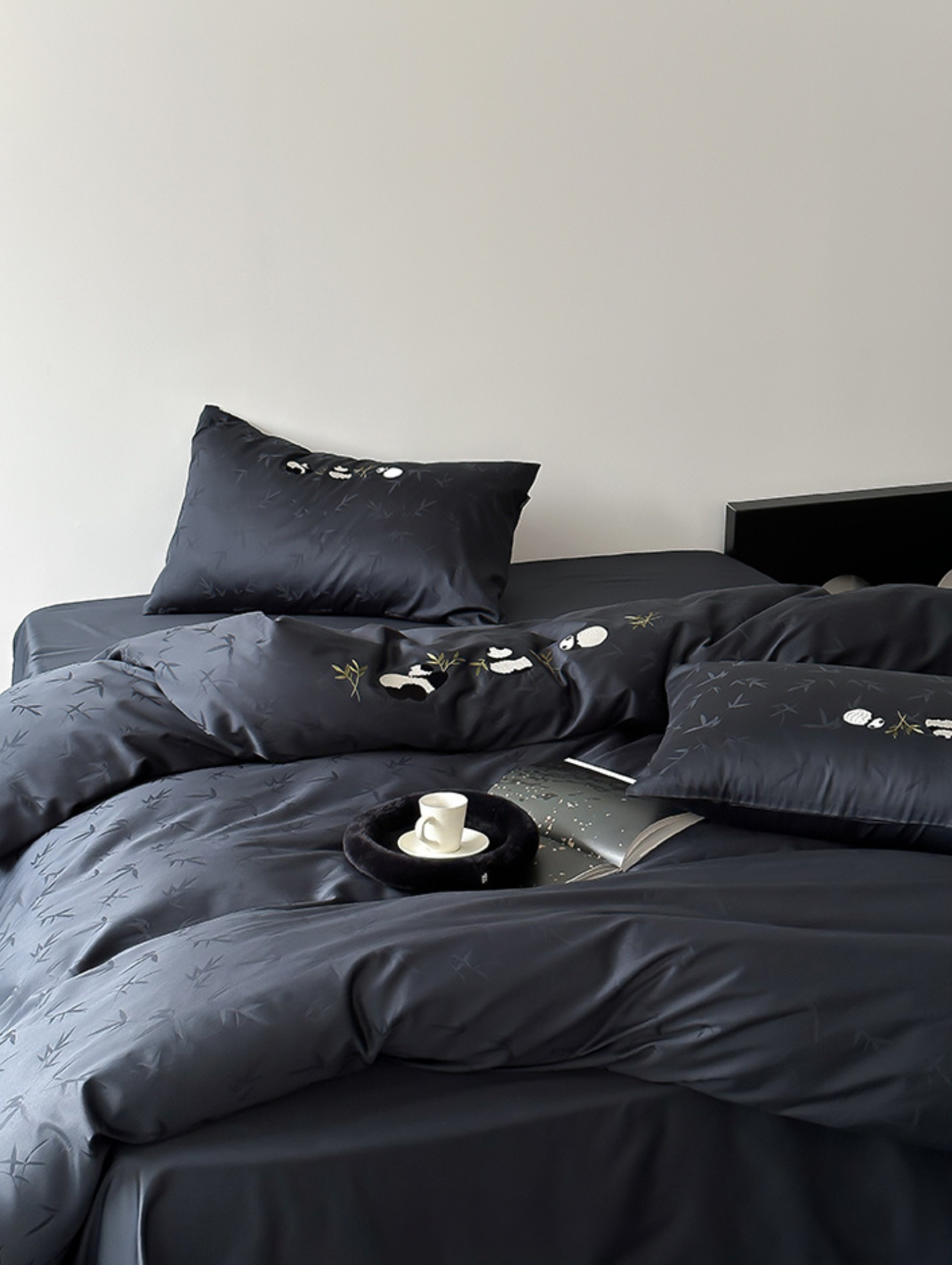 Elegant Panda & Bamboo Embroidery Cotton Bedding Set