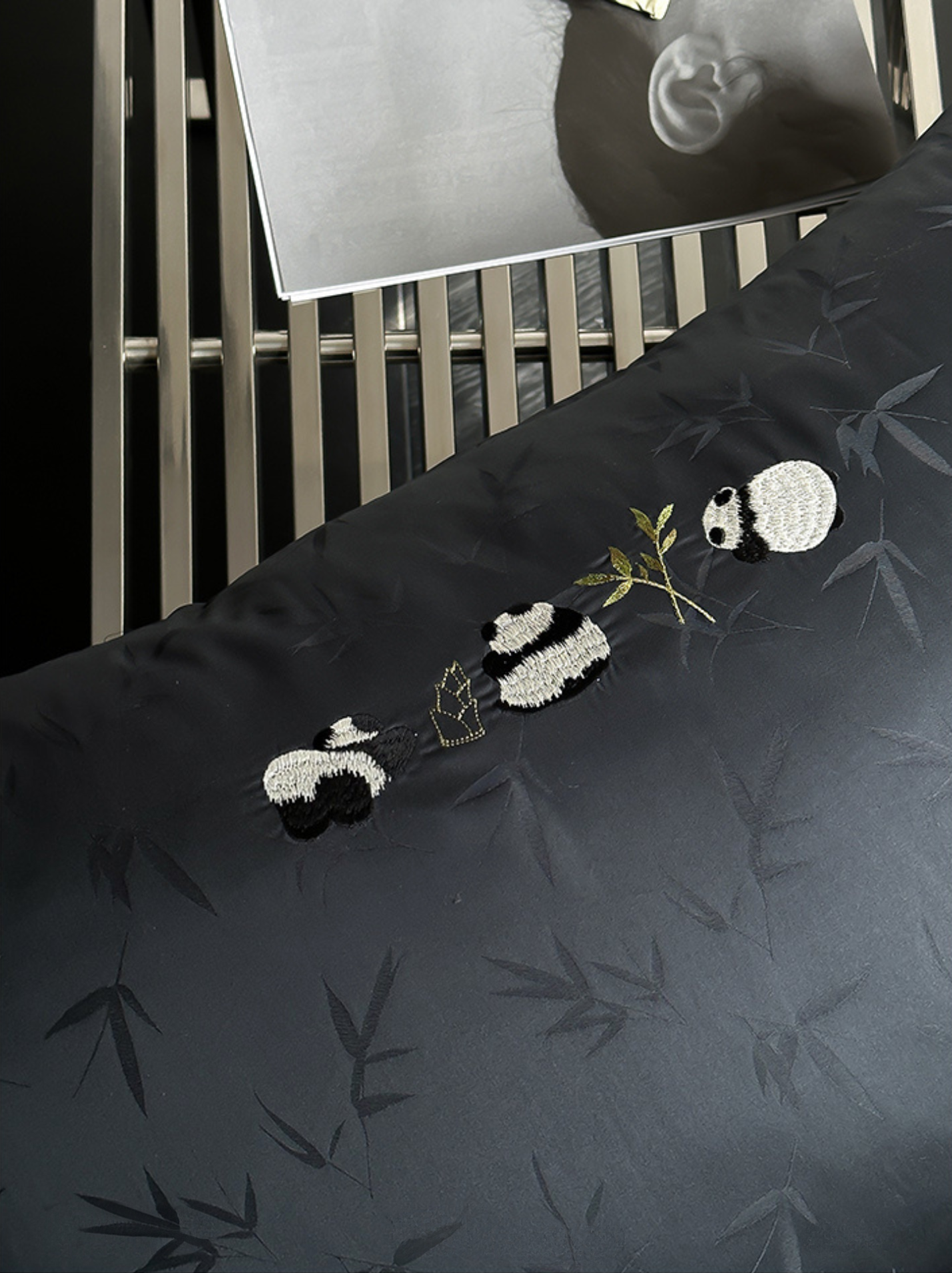 Elegant Panda & Bamboo Embroidery Cotton Bedding Set