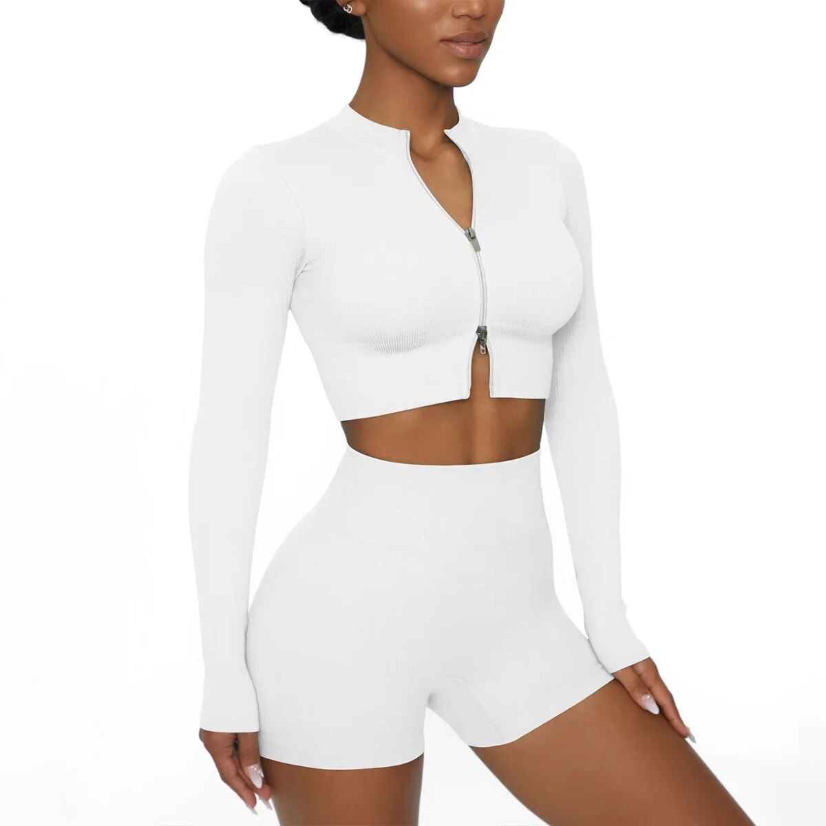 Ribbed Longsleeve Top & Shorts Set