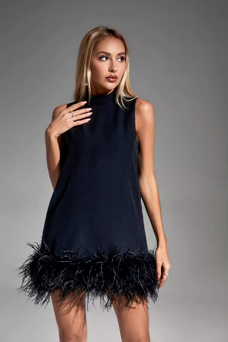 black feather mini dress Plus Size Black Party V Neck Long Sleeve Sequin Feather Mini Dress