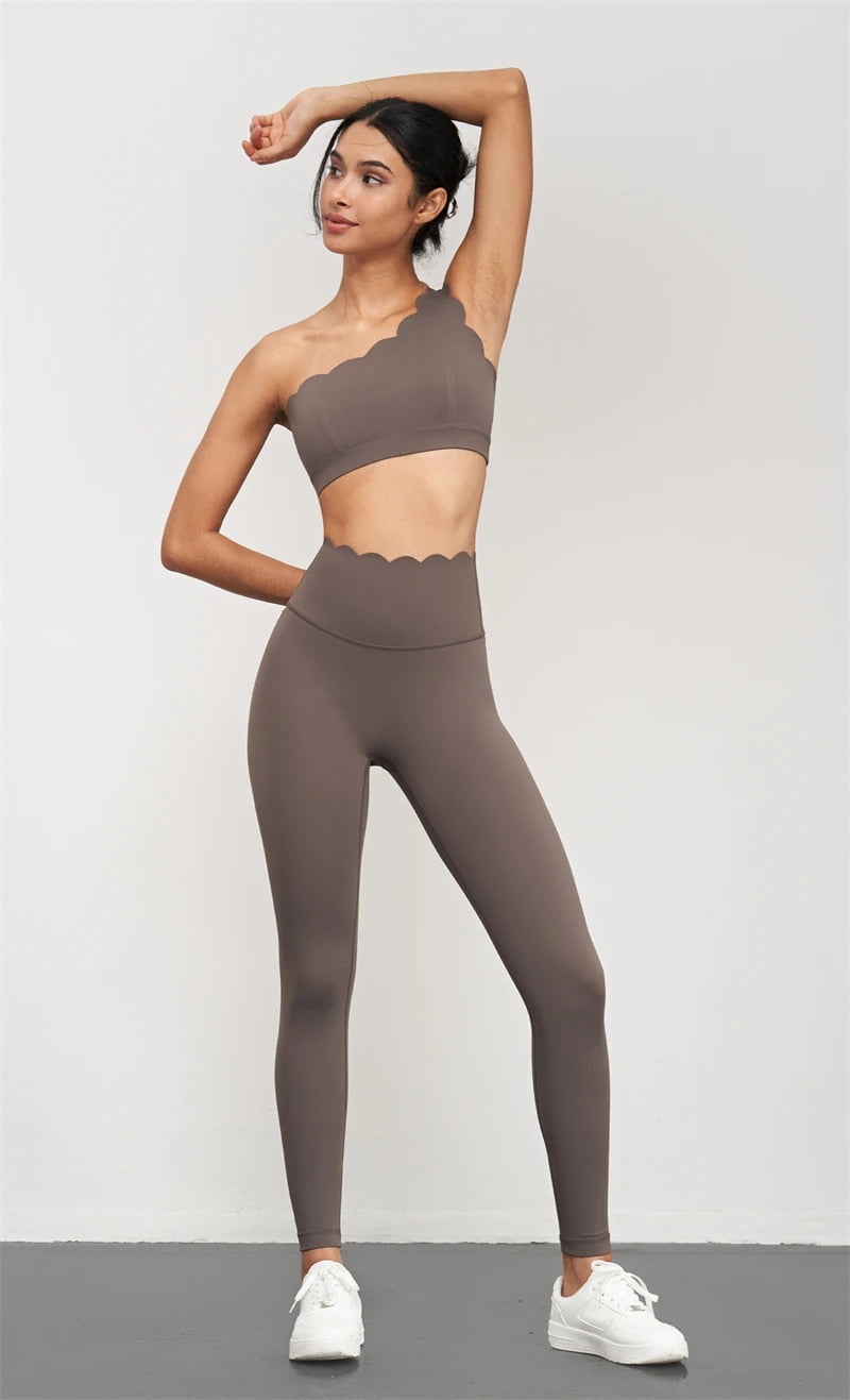 Scallop Asymmetric Top & Leggings Set