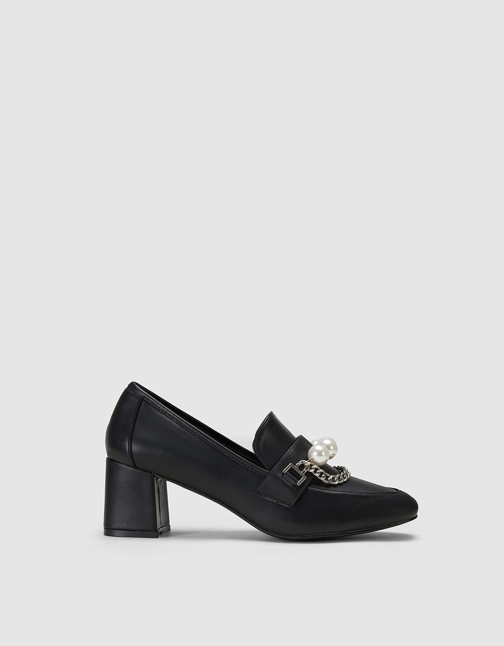 Heeled Loafers With Faux Pearl