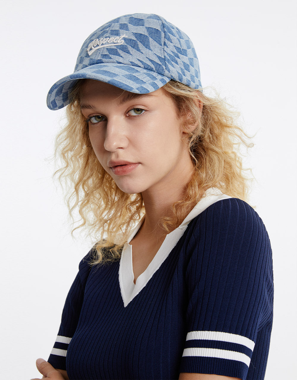 Checkered Denim Baseball Cap