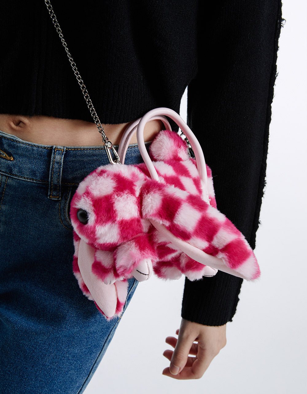 Checkered Fluffy Animal Bag