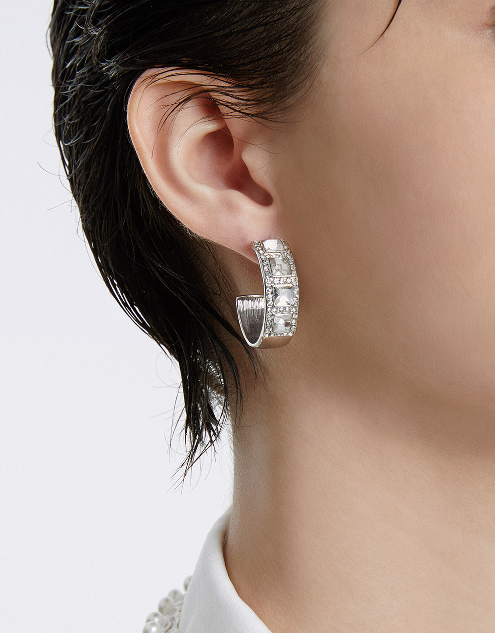 Rhinestone Open Hoop Earrings