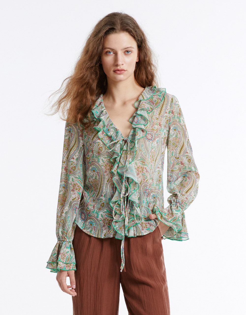 Paisley Print Ruffled Shirt