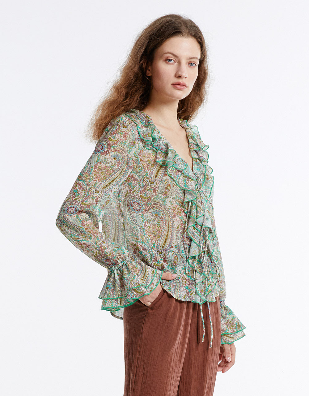 Paisley Print Ruffled Shirt