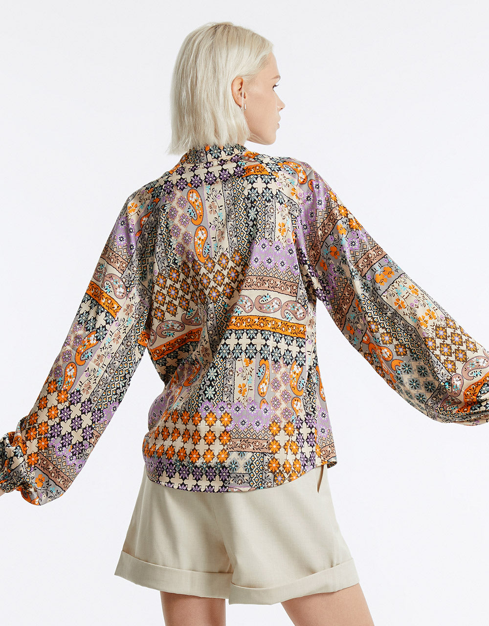 Patchwork Print Satin Shirt