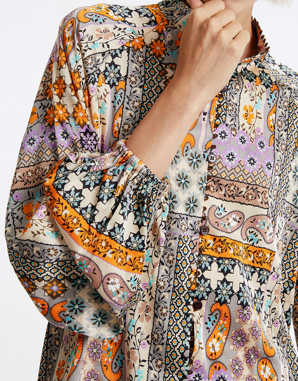 Patchwork Print Satin Shirt