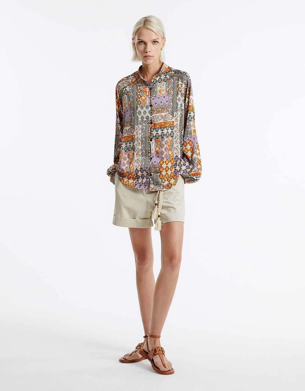 Patchwork Print Satin Shirt