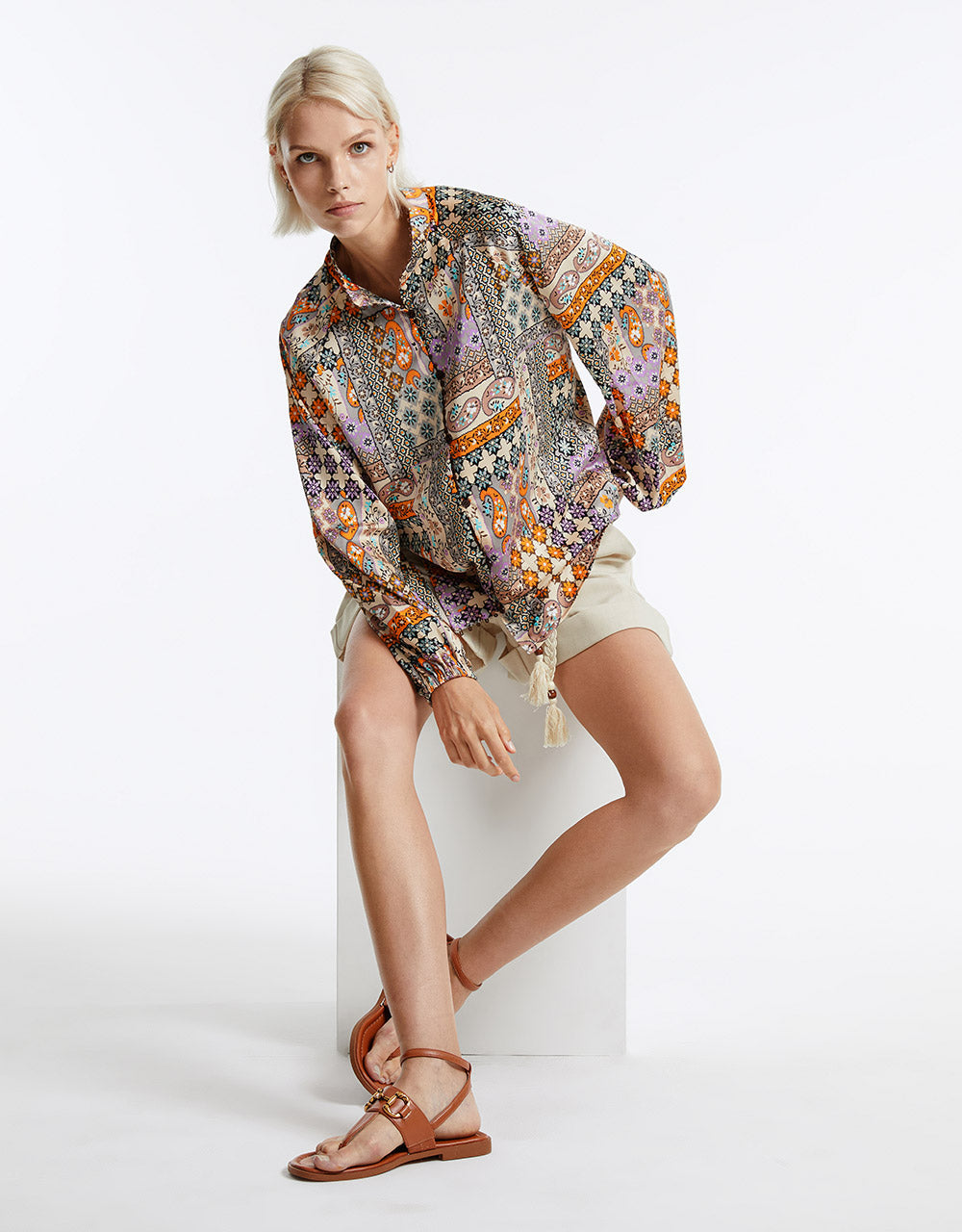 Patchwork Print Satin Shirt