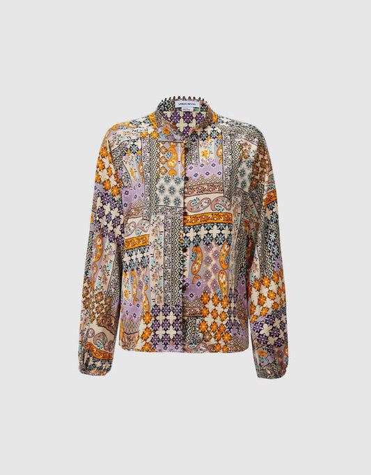 Patchwork Print Satin Shirt