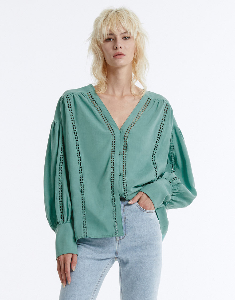 Pointelle Buttoned Blouse