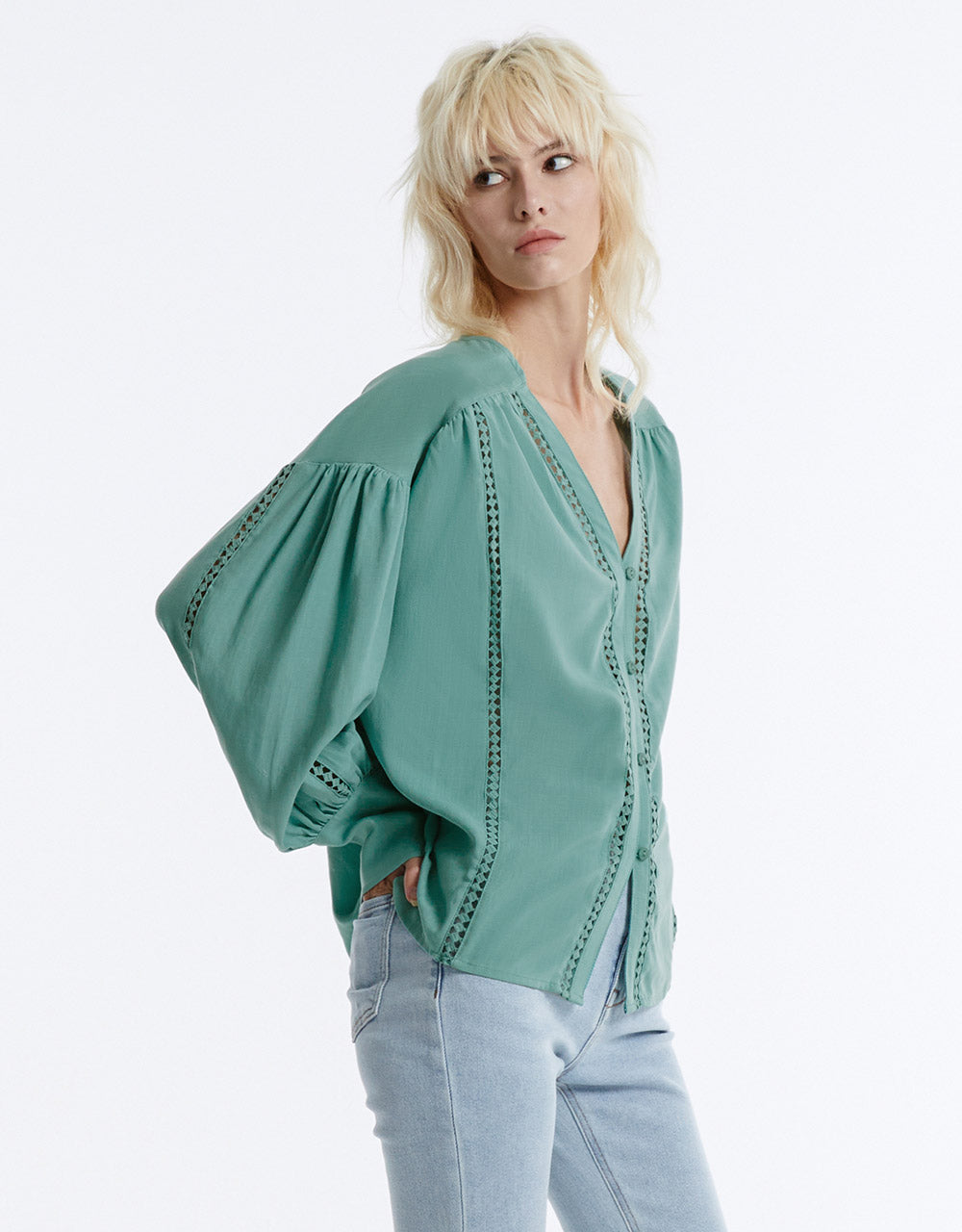 Pointelle Buttoned Blouse