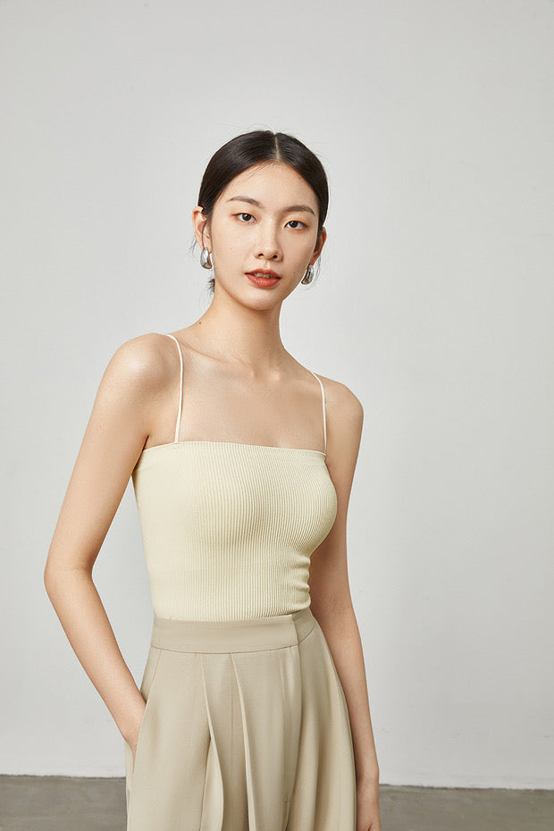 Padded Ribbed Camisole in Cream