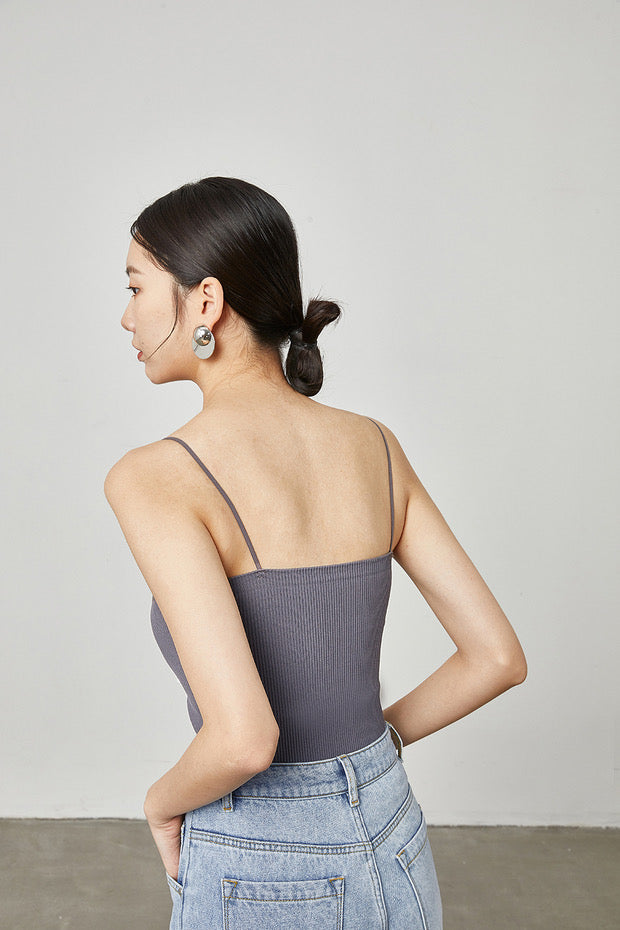 Padded Ribbed Camisole in Grey