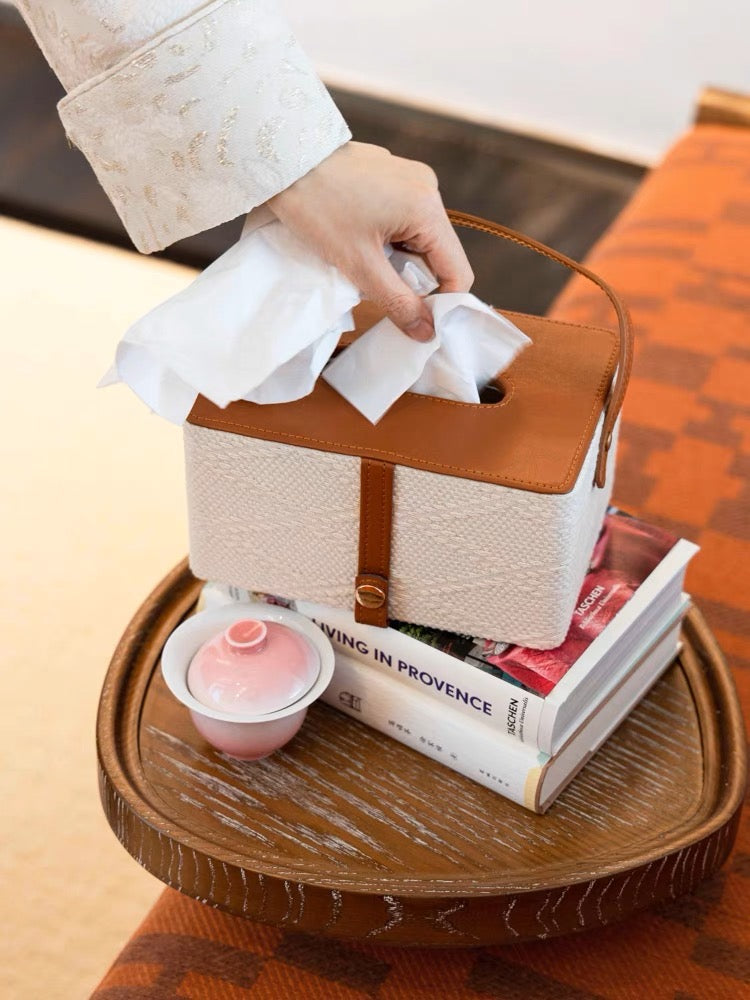 Antique White Pearl Embossed Leather Tissue Box