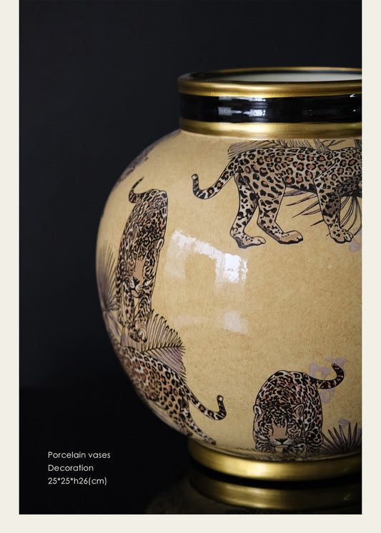 Fierce Tiger Rose Ceramic Storage Jar Vase - A Symbol of Prosperity