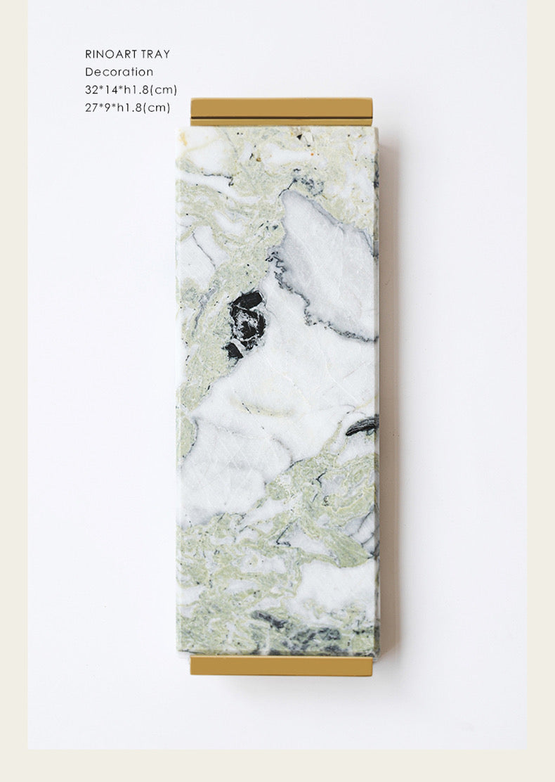 Cool Jade" Natural Marble and Brass Water Flow Luxury Tray