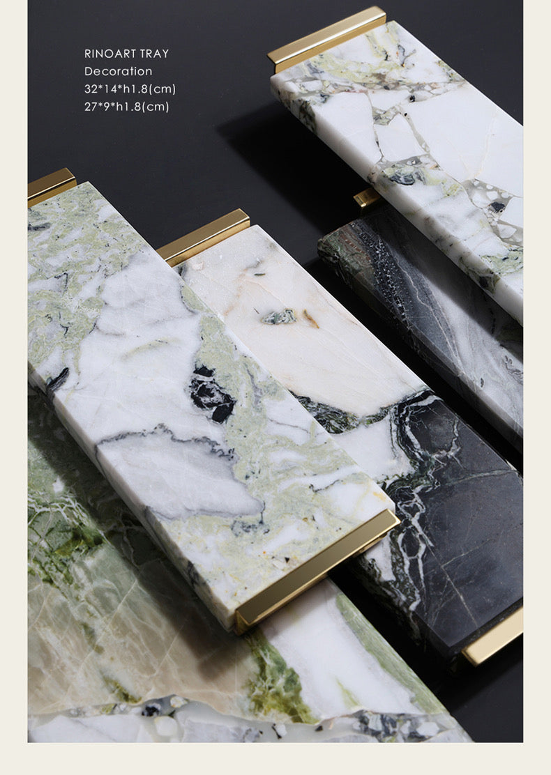Cool Jade" Natural Marble and Brass Water Flow Luxury Tray