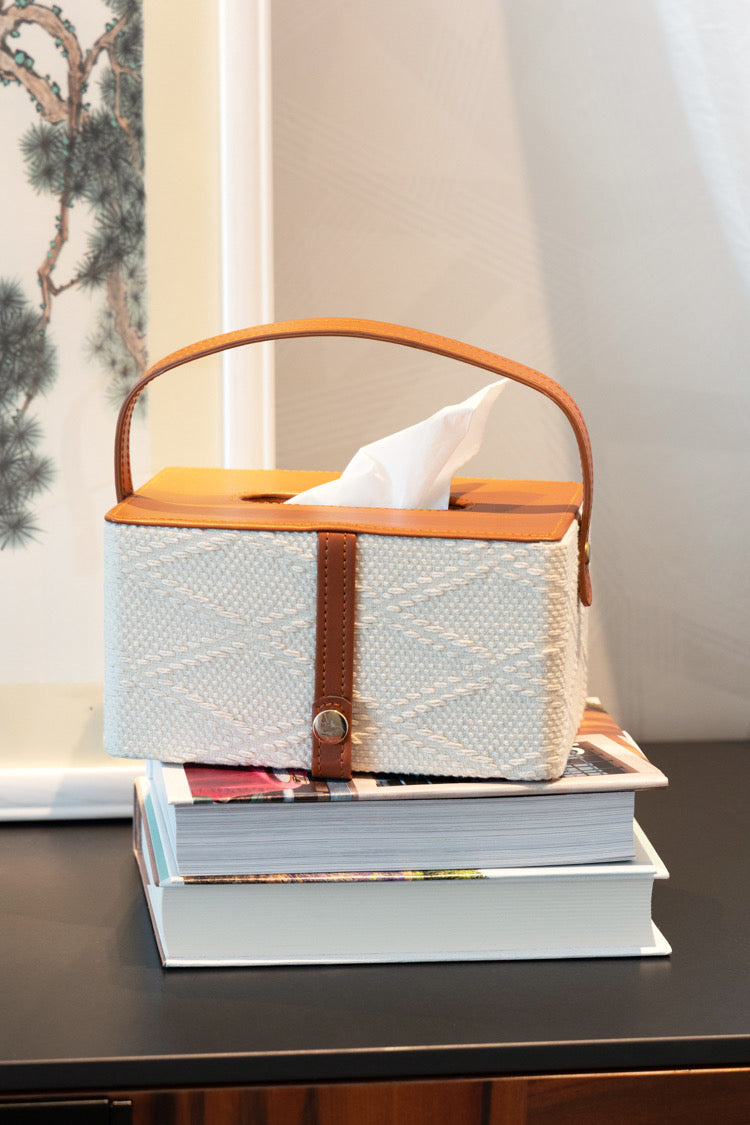 Antique White Pearl Embossed Leather Tissue Box