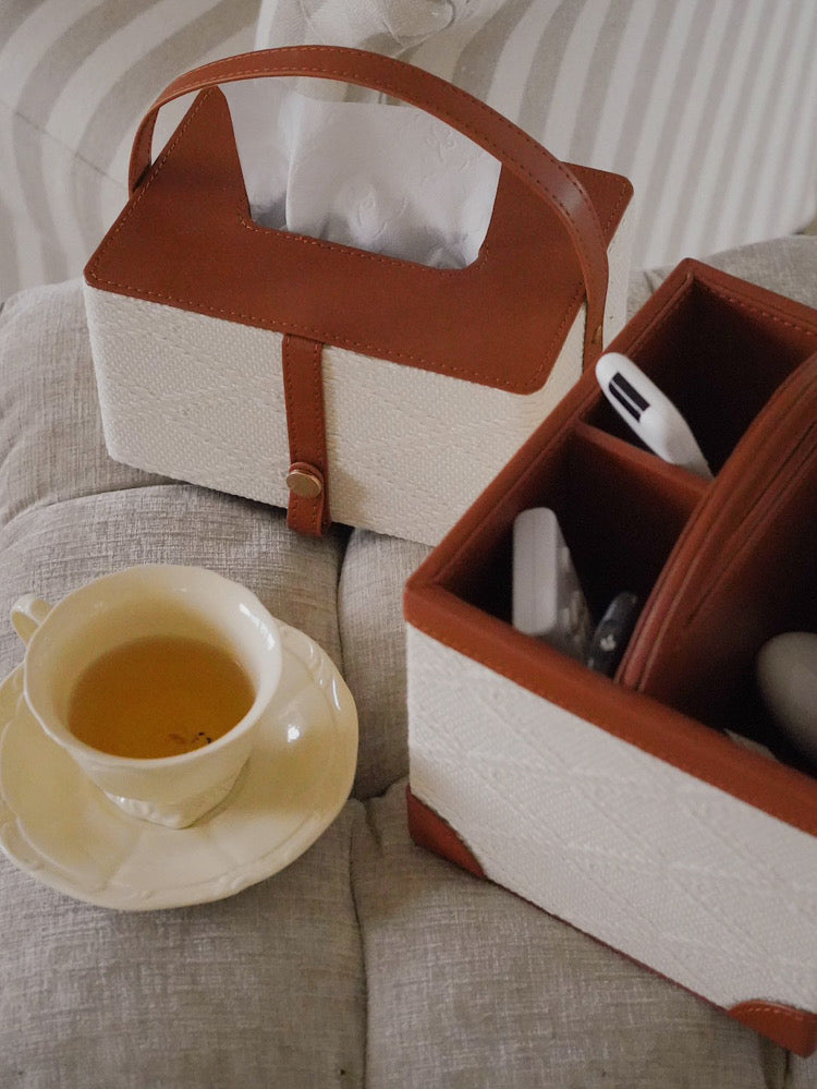 Antique White Pearl Embossed Leather Tissue Box