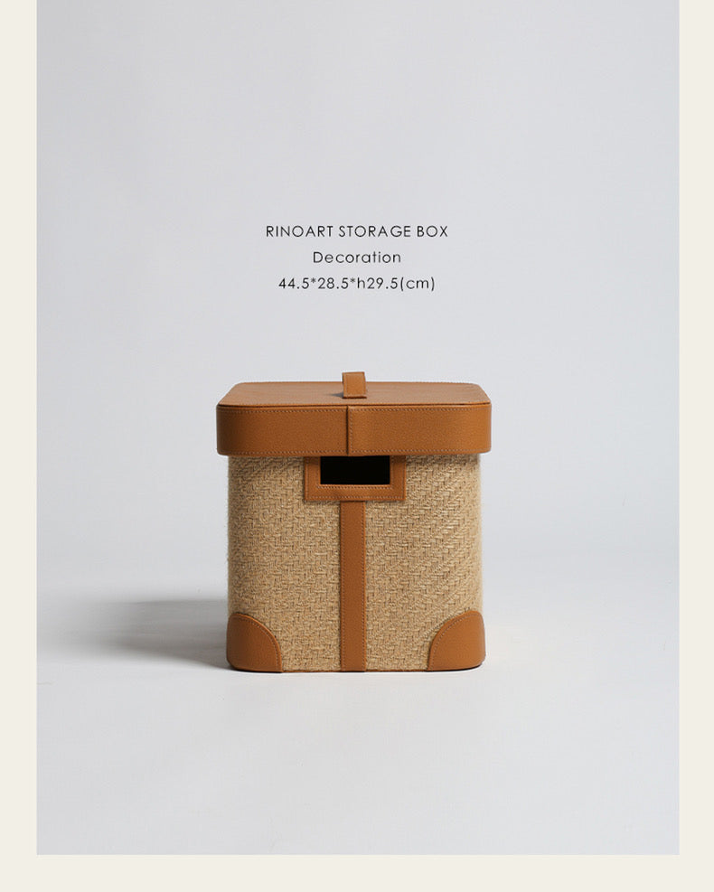 Yellow Hemp Handwoven Italian Fine Leather Storage Box