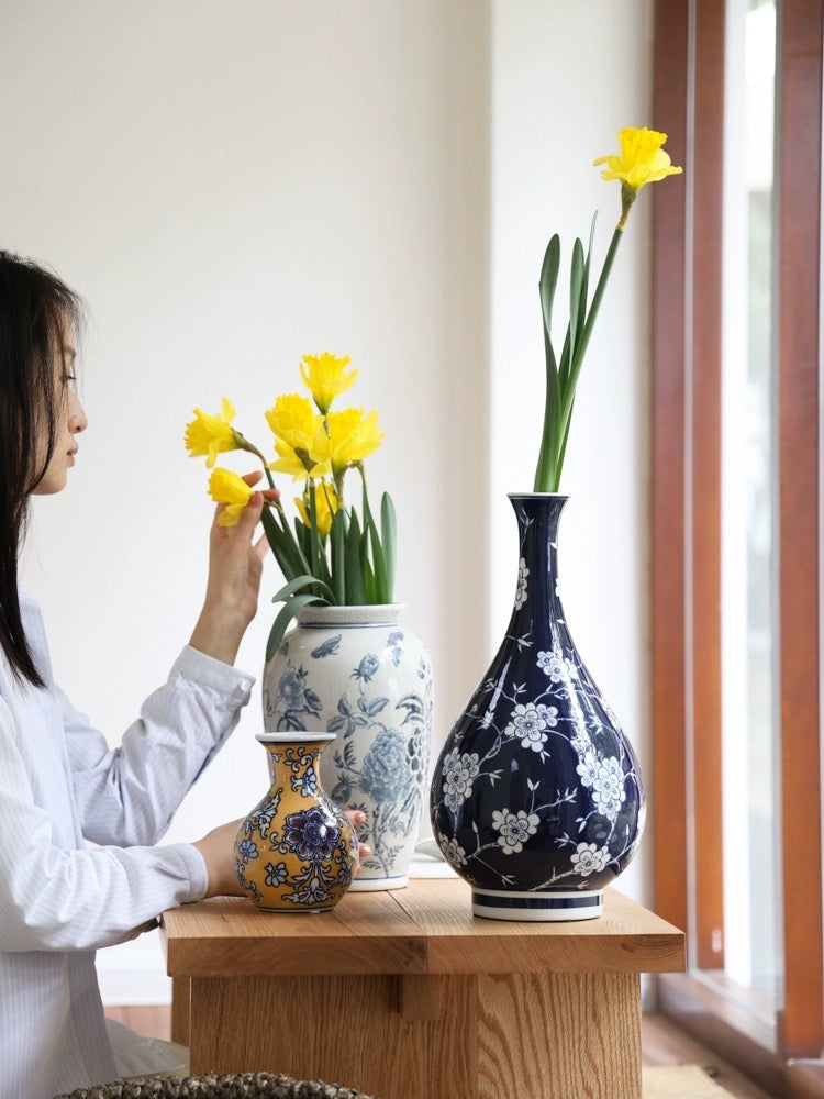 翡翠ポット春花瓶シリーズ、青と白の磁器の花瓶