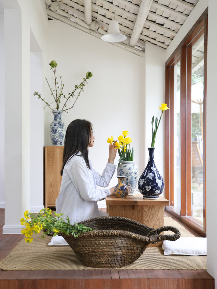 翡翠ポット春花瓶シリーズ、青と白の磁器の花瓶