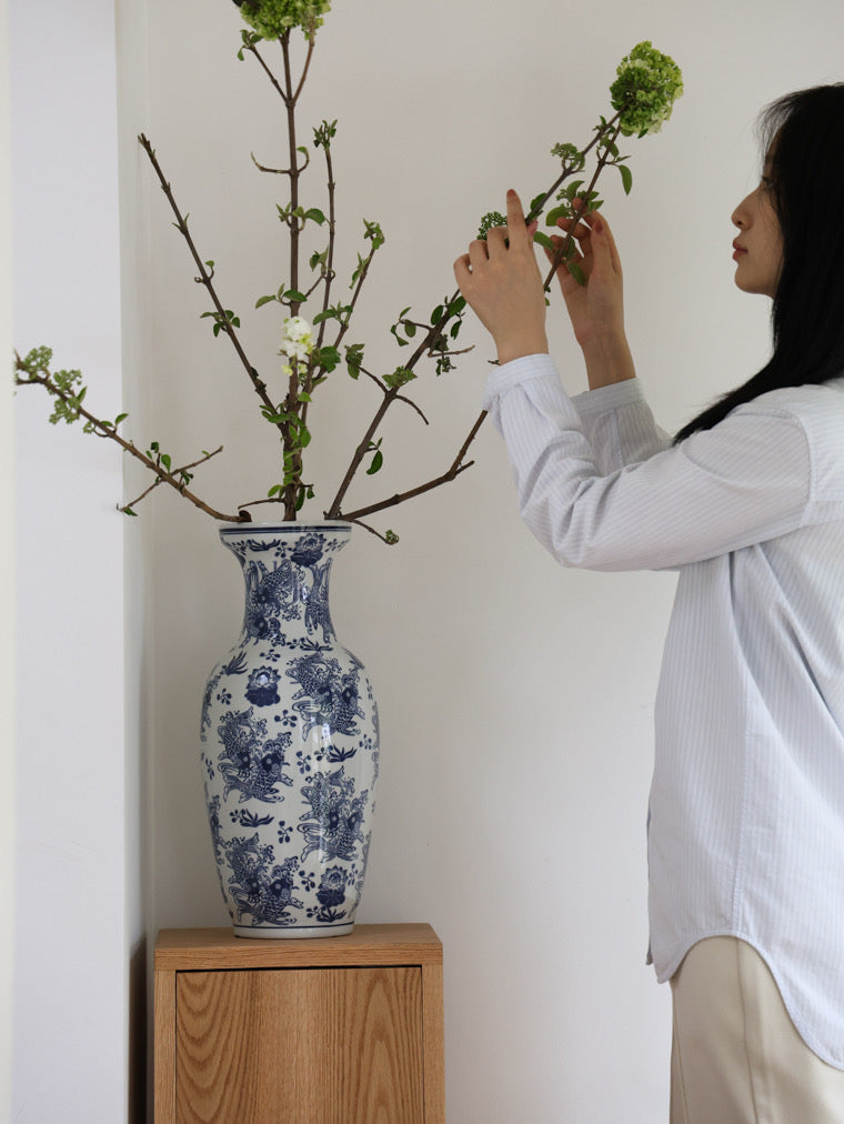 翡翠ポット春花瓶シリーズ、青と白の磁器の花瓶