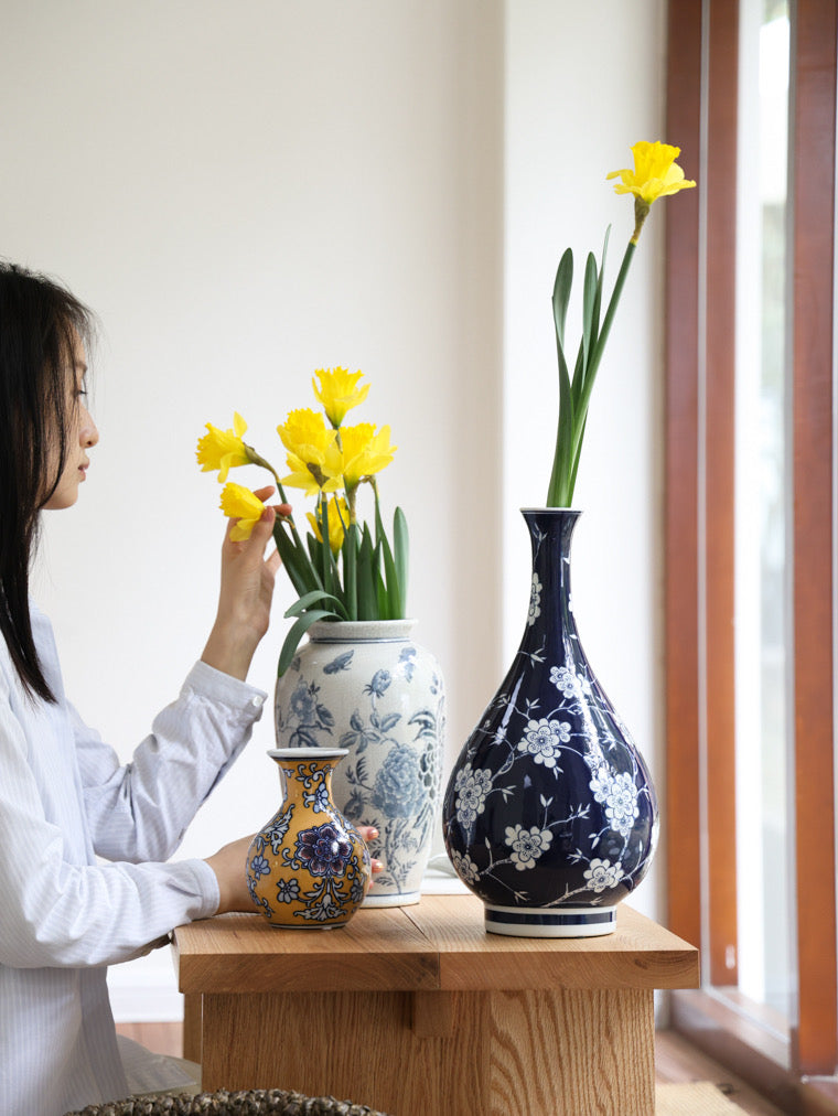 翡翠ポット春花瓶シリーズ、青と白の磁器の花瓶