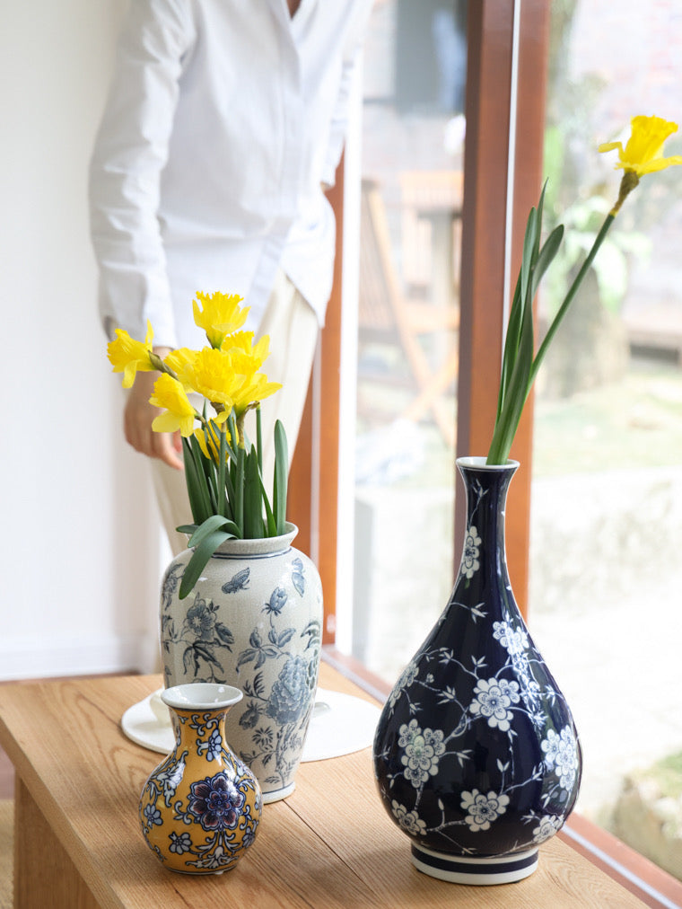 翡翠ポット春花瓶シリーズ、青と白の磁器の花瓶