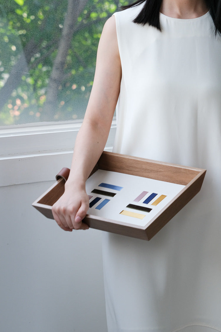 Top-Grain Leather Color-Block Ribbon Tray