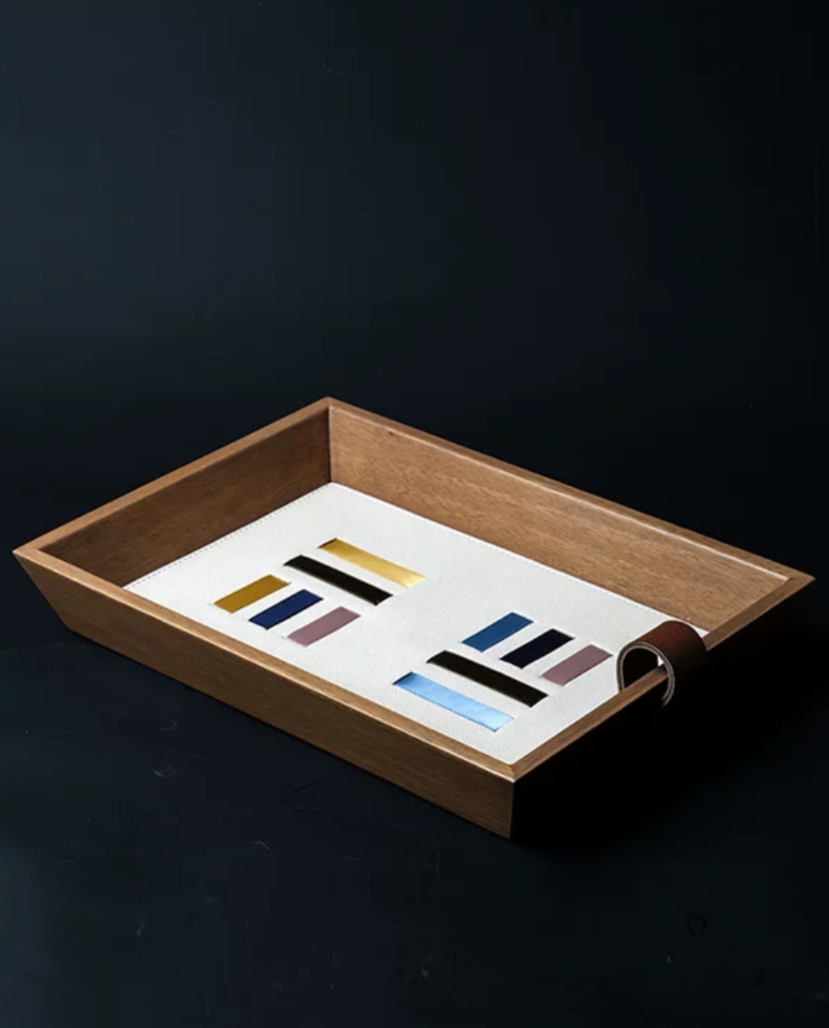 Top-Grain Leather Color-Block Ribbon Tray