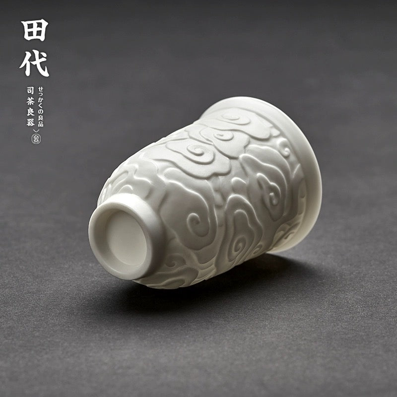 Mutton Fat Jade Porcelain Embossed Tea Cup