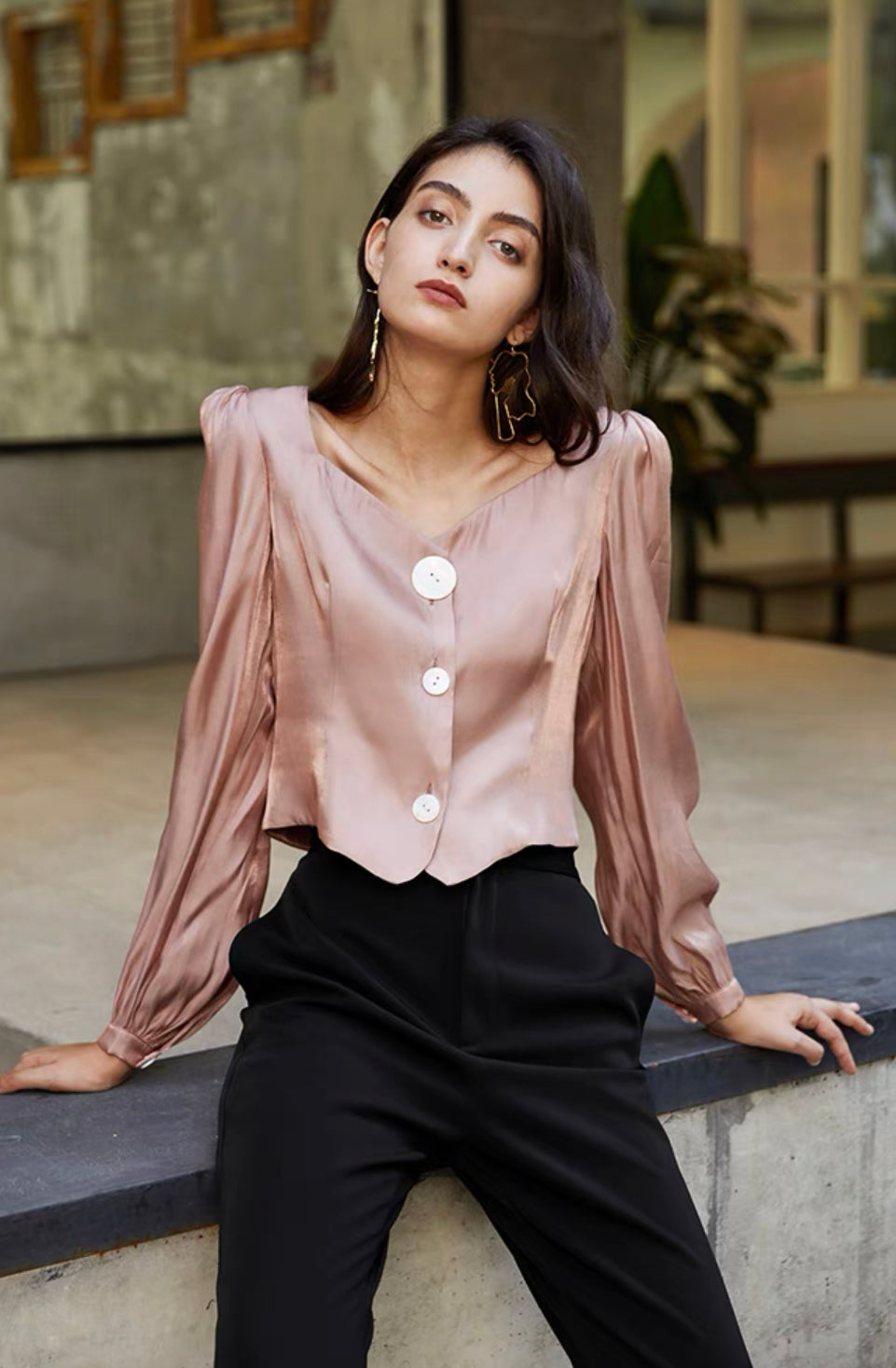 Anja Button Sheen Blouse