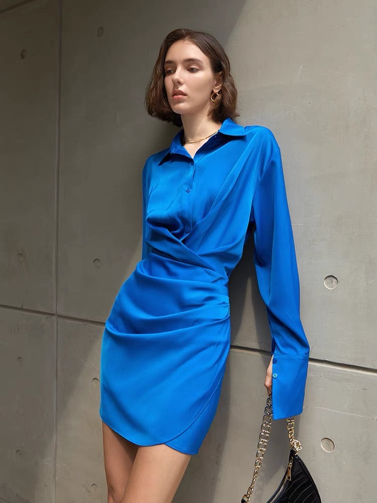 Velda Wrap Button Shirt Dress- Blue