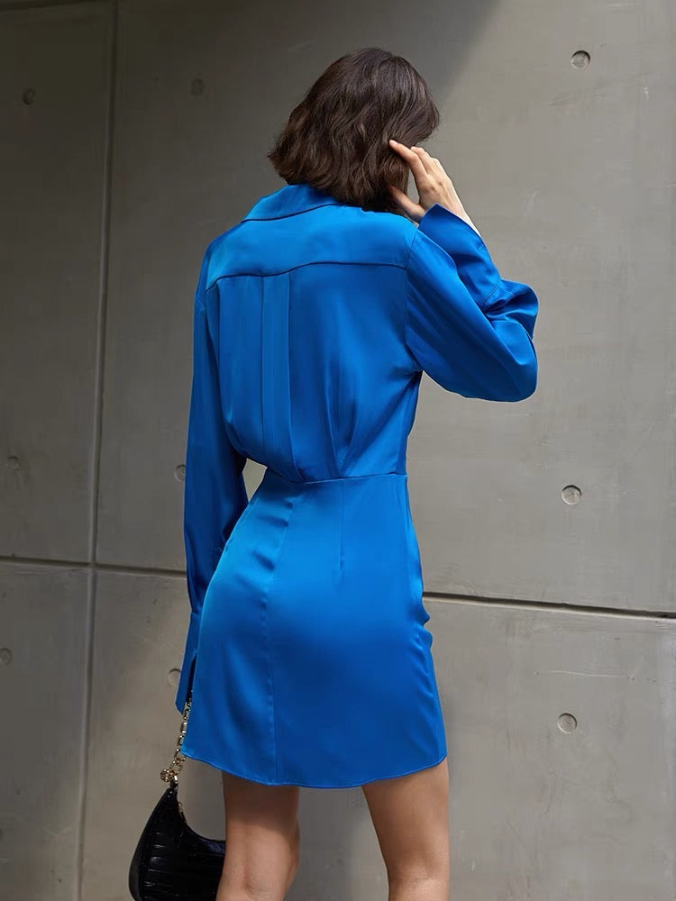 Velda Wrap Button Shirt Dress- Blue