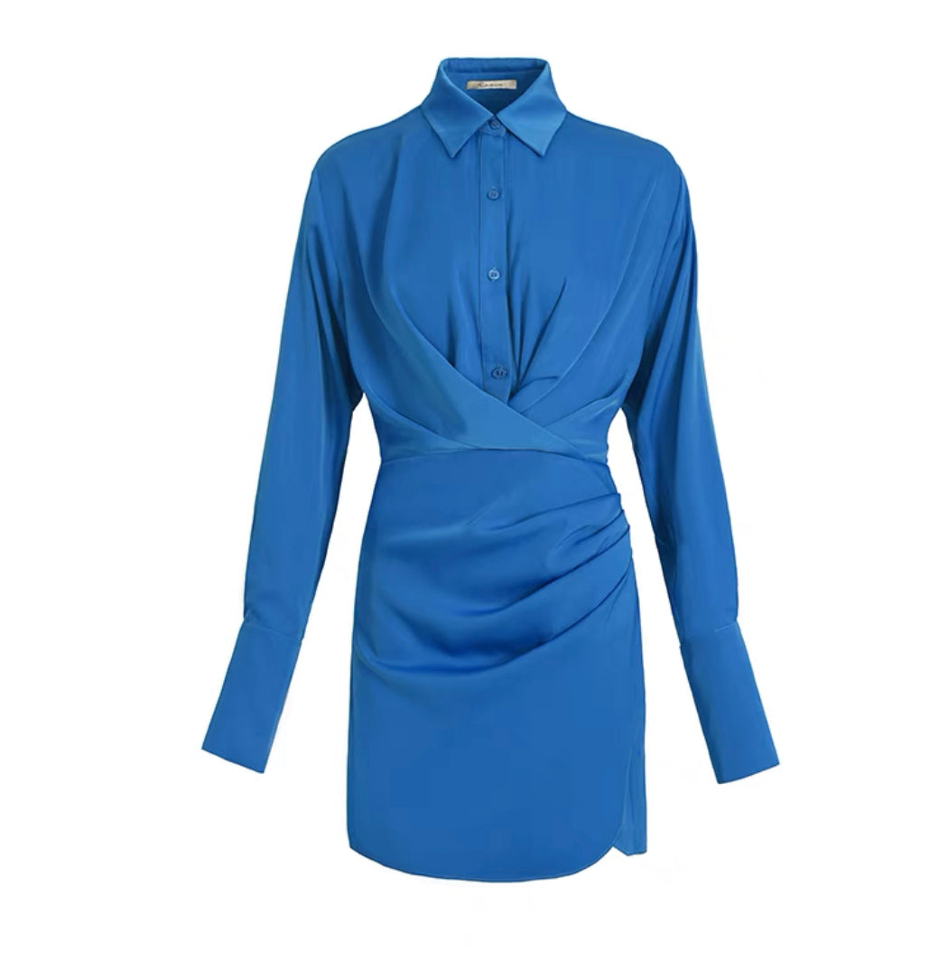 Velda Wrap Button Shirt Dress- Blue