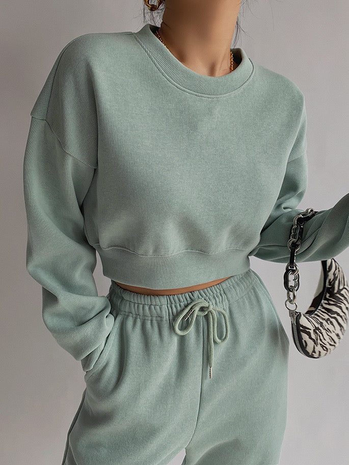 Pique Cropped Sweater -Mint