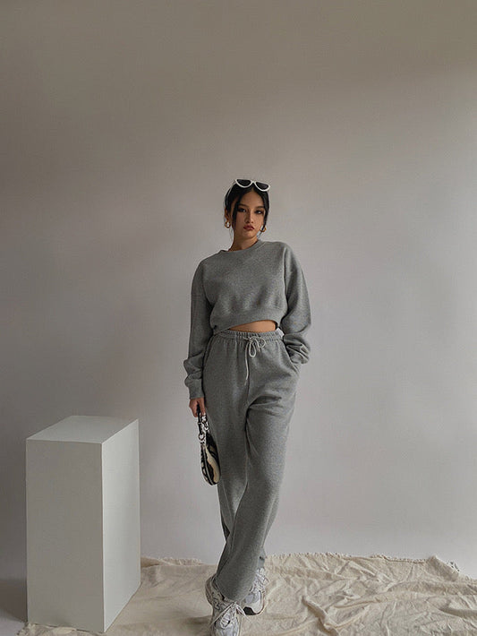 Pique Cropped Sweater - Light Grey