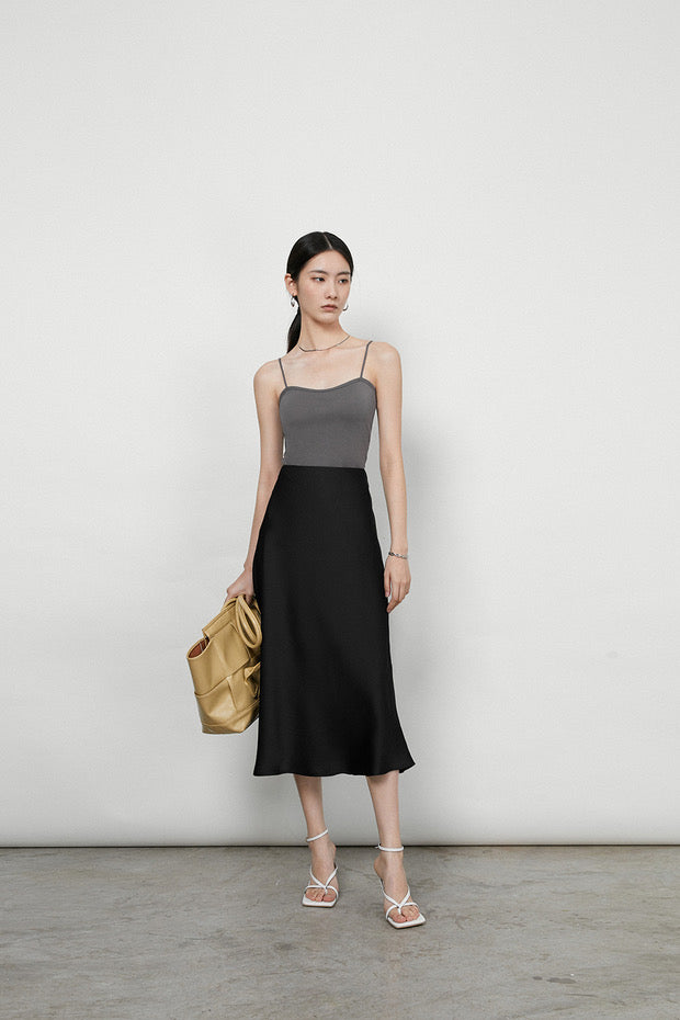 Classic Midi Slip Skirt in Black