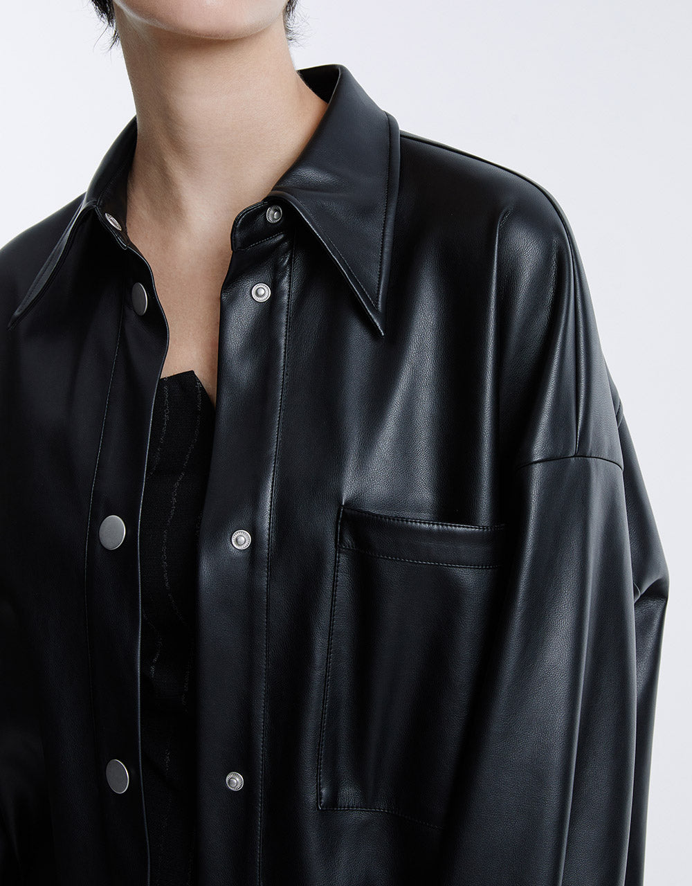 Patch Pocket Faux Leather Shirt