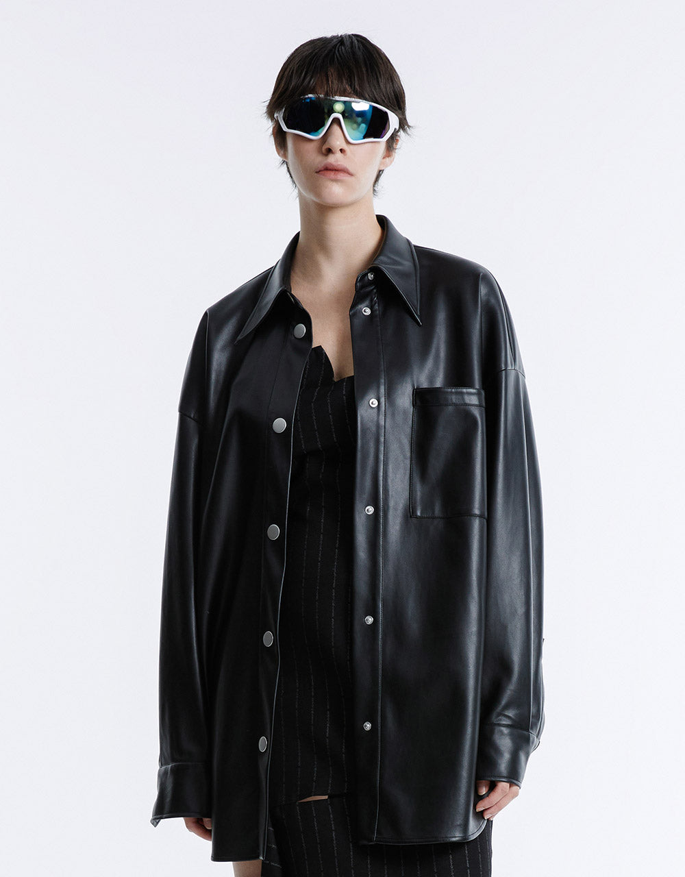 Patch Pocket Faux Leather Shirt