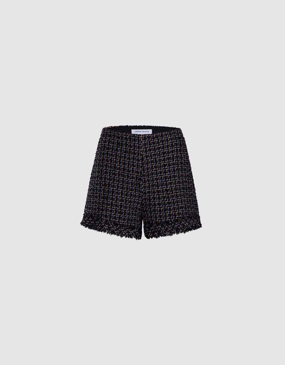 Tweed Plaid Raw Hem Shorts