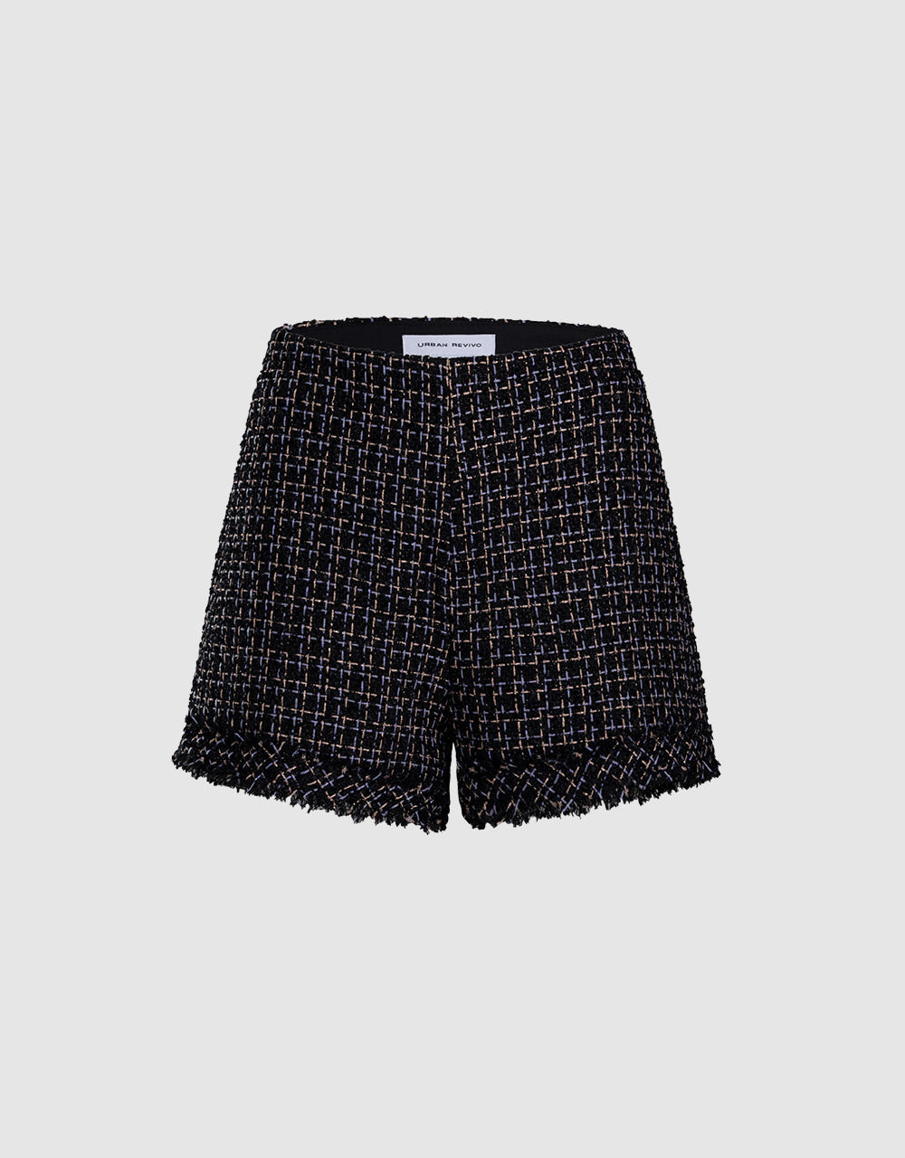 Tweed Plaid Raw Hem Shorts