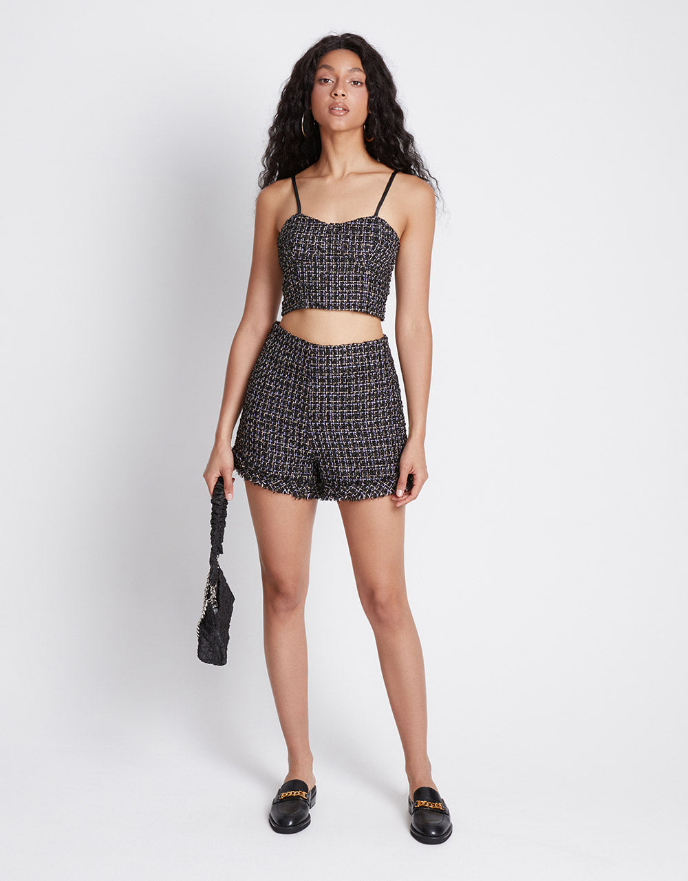 Tweed Plaid Raw Hem Shorts