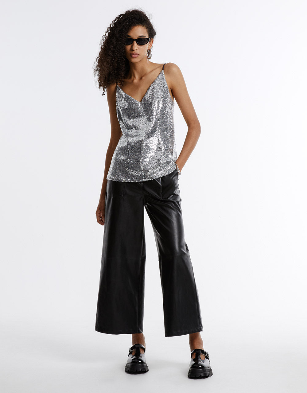 Faux Leather Wide Leg Pants