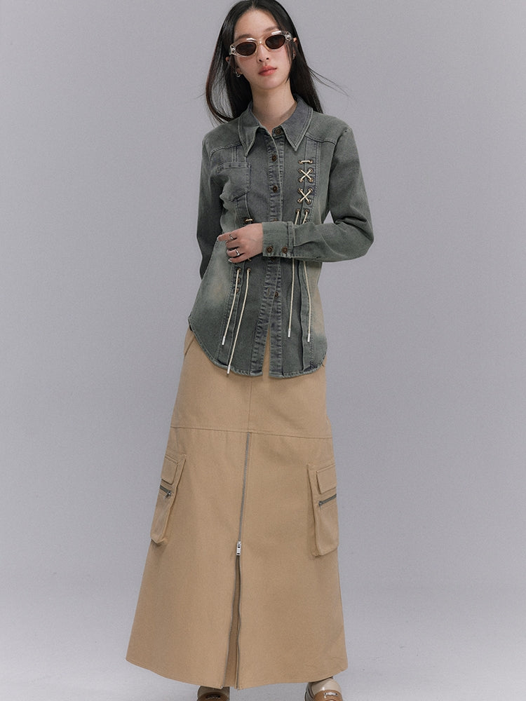 Trench Long Cichi Pocket Zipper Skirt