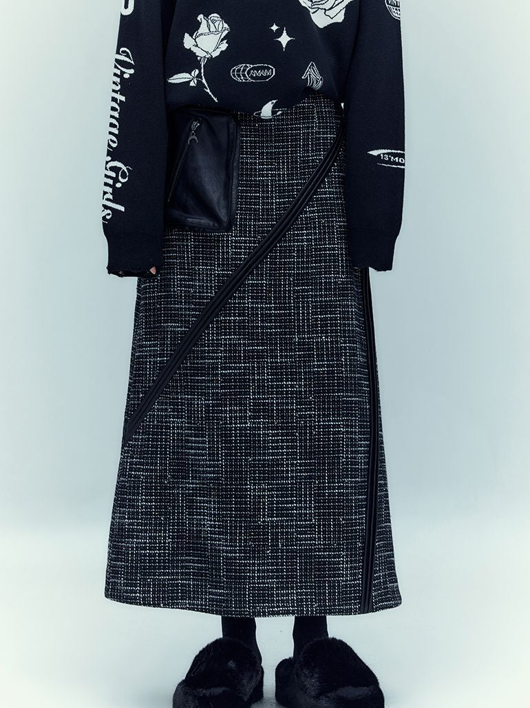 가죽 포켓 롱 니치 콘트라스트 스커트 